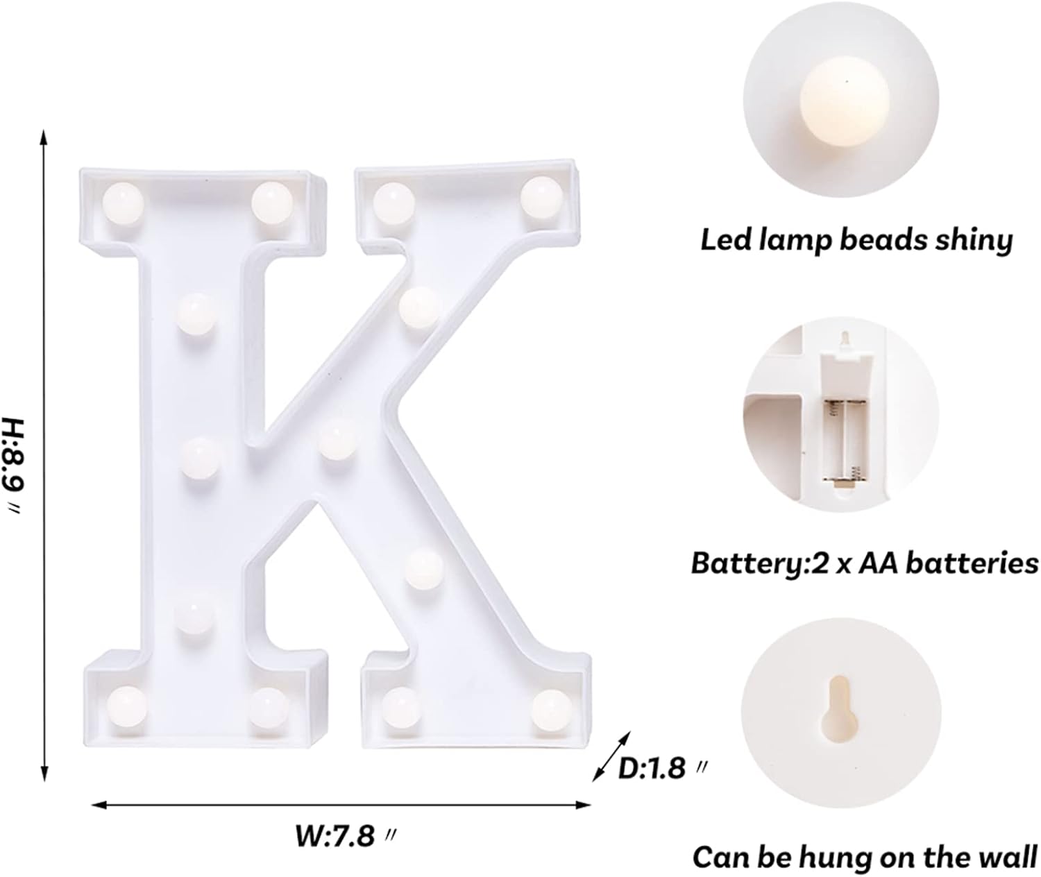 Foaky LED Letter Lights Sign Marquee Light Up Letters Sign for Night Light Wedding/Birthday Party Battery Powered Christmas Lamp Home Bar Decoration(K)