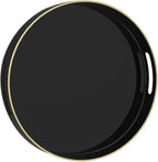 MAONAME Black Decorative Tray for Coffee Table, Modern Round Serving Tray with Handles, 13" Plastic Tea Trays for Ottoman, Bathroom Decor