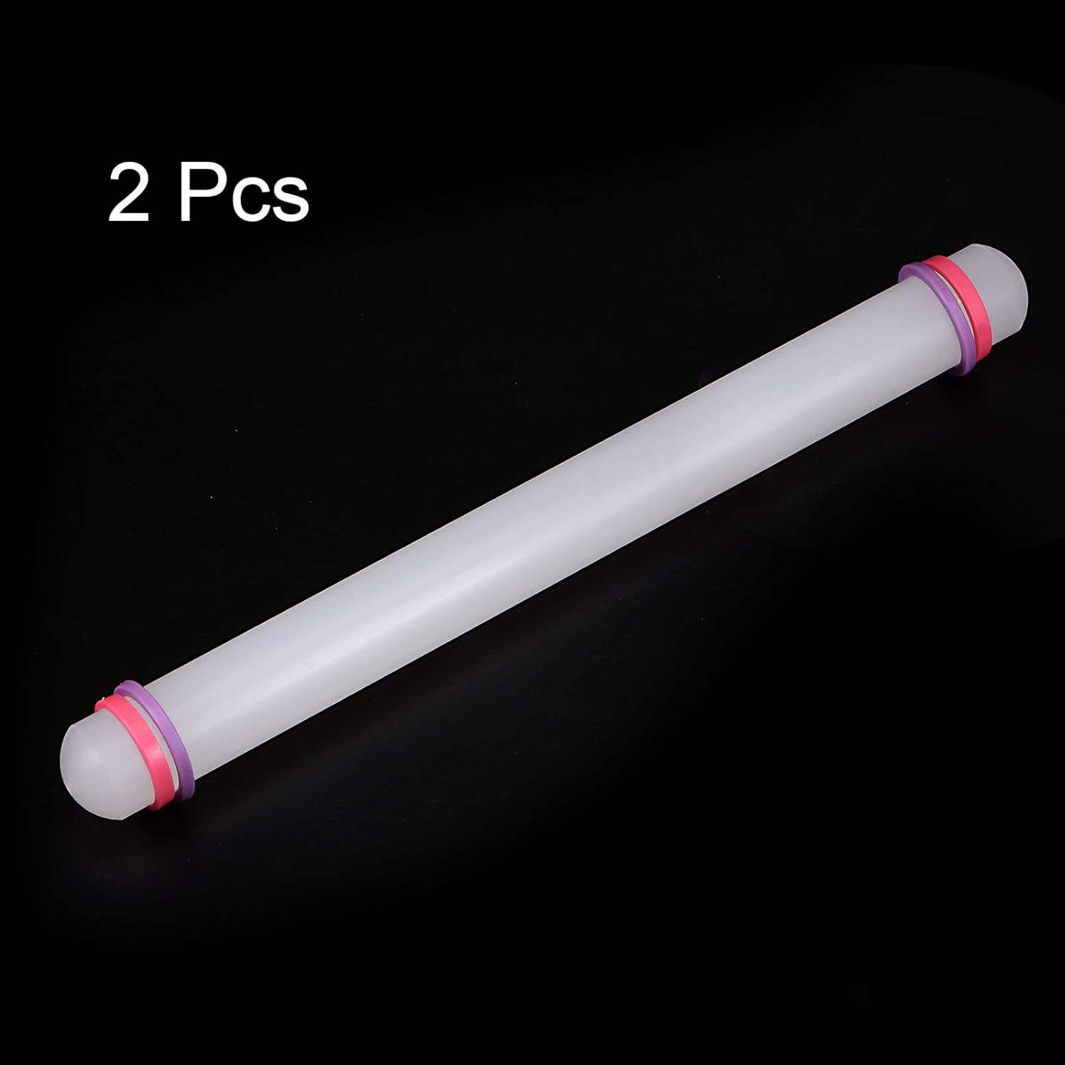 HARFINGTON 2pcs Fondant Rolling Pin 13 Inch x 0.98 Inch Adjustable Guide Rings Non-Stick PP Plastic Fondant Roller Dough Roller Kitchen Decorating Tools for Cookie Pastry Pizza Clay