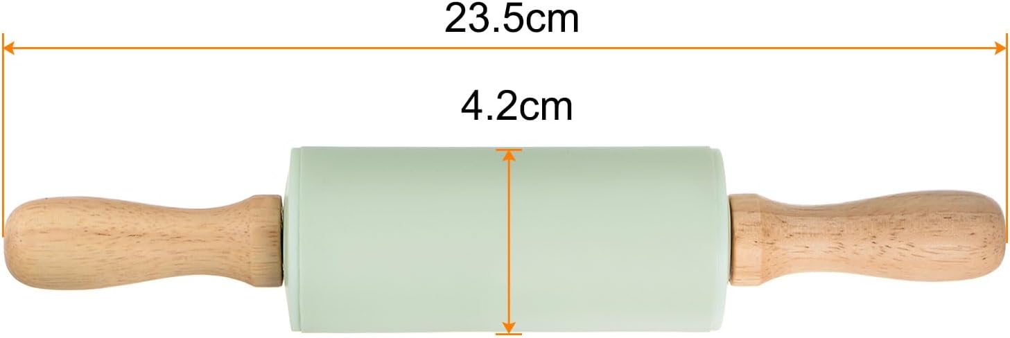 HARFINGTON Silicone Rolling Pins for Baking 9 Inch Wooden Handle Non Stick Rolling Pin Small Roller Playdough Rolling Pins for Dough Pizza Pastry Fondant Kitchen, Light Green