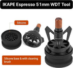 IKAPE Mantis WDT Distribution Tool with Clean Brush, 51mm Espresso Stirrer Distribution Tool for Barista - 8 Needle Espresso Stirrer with Dosing Funnel & Stand, Adjustable Needle Height, Walnut Handle