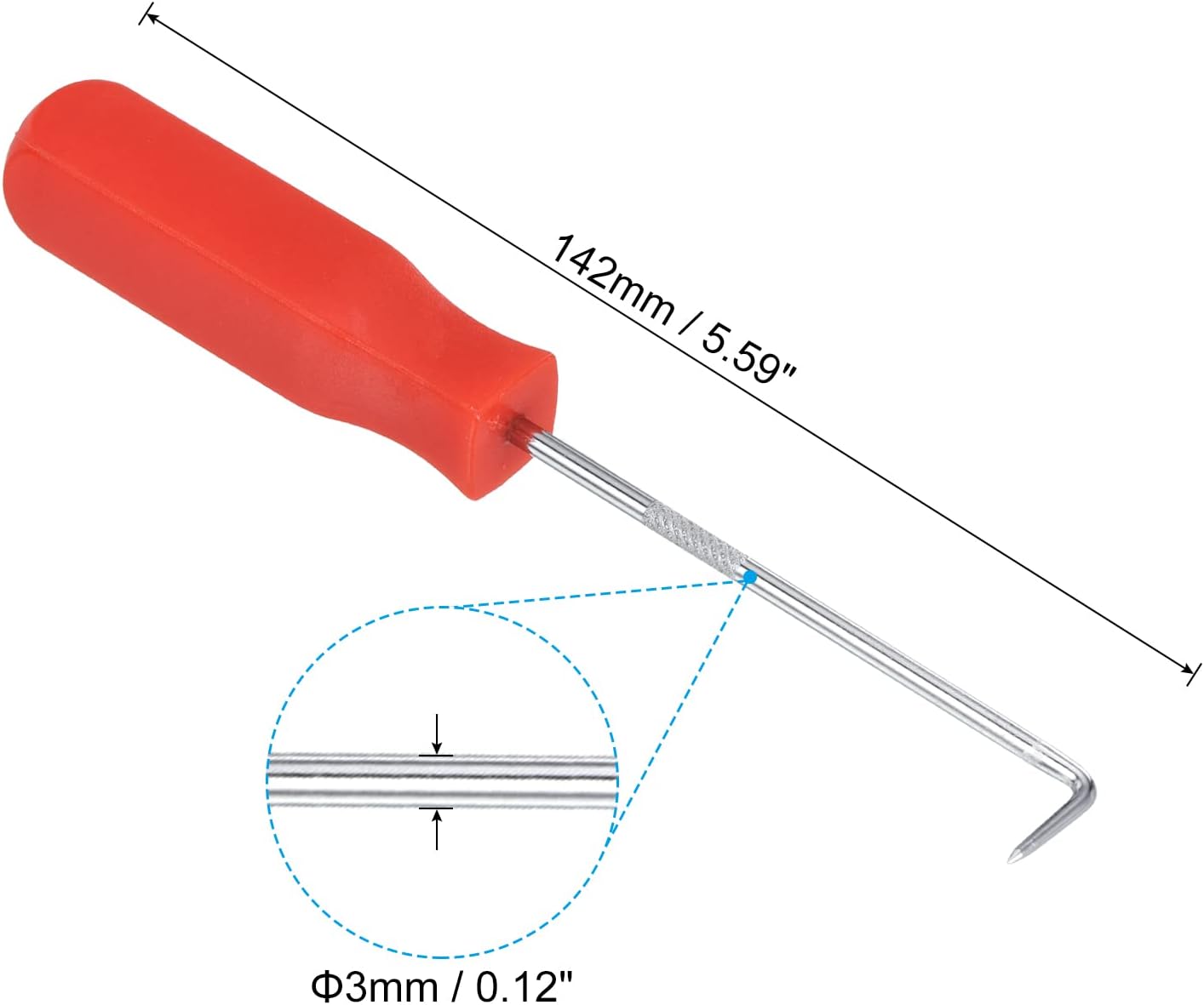 PATIKIL O-Ring 90 Degree Picks 142mm, 2 Pcs Oil Seal Gasket Precision Screwdriver Puller Remover Removal Tool, Red