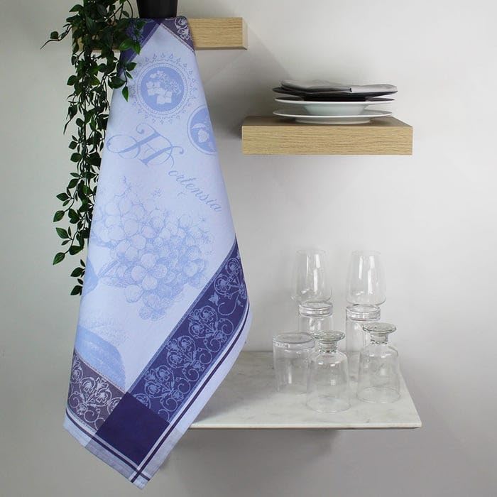Garnier Thiebaut Hortensia Blue (Blue Hydrangea) French Kitchen Towel 22"x30", Cotton, Jacquard