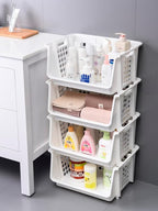 TidyFriend Large Stackable Storage Bins for Pantry - 4 Pack, Stackable Bins For Organizing Food, Kitchen, and Bathroom Essentials (White)