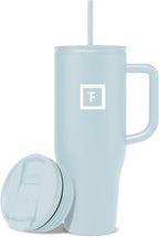 IRON °FLASK Co-Pilot Insulated Mug w/Straw & Flip Cap Lids - Cup Holder Bottle for Hot, Cold Drink - Leak-Proof - Water, Coffee Portable Travel Mug - A Morning Mist, 40 Oz