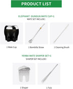 Premium Yerba Mate Cup 5 in 1 Set, Including Stainless Steel Gourd (Glitter Stars, Cute Elephant Style) Bombilla Straw, and Tea Shaper Set, 5.4oz, Gift for Women Drinking Coffee Tea Water