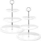 Tatuo 2 Pcs 3 Tier Porcelain Cupcake Stand, Cup Cake Holder Tower, Pastry Serving Elegant Dessert White Ceramic Tiered Stand for Wedding, Birthday, Tea Party(Delicate Round Shape)