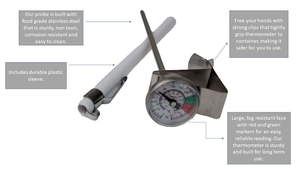 Rattleware Milk Frothing Thermometer, Barista Coffee Steaming Thermometer with 5" Stainless Steel Probe, 1" Dial, Fixed Clip, Fast Readout, Easy Temperature Gauge for Latte Cappuccino Foam