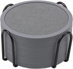 Absorbent Coasters for Drinks with Holder - 6packs, Silicone Coaster with Soft Felt Insert (4.3 inch Coasters with 4.5 inch Holder, Grey)