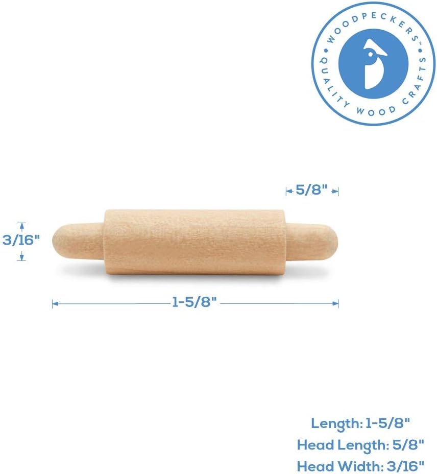 Wooden Mini Rolling Pin, 1-5/8 inches, Pack of 100, Perfect for Scrapbook Projects, Miniatures, Party Decor, and Crafts, by Woodpeckers