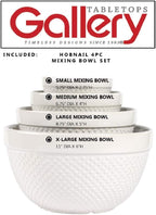 TTU Tabletops Gallery Hobnail Style 4 Piece Classic White Stoneware Nesting Mixing Bowl Set for Baking and Cooking