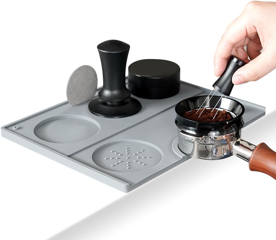 Espresso Tamping Mat - Espresso Tamping Station Food Grade Silicone Coffee Tamper Mat Espresso Accessory for Baristas Home Kitchen Bar Coffee Shop 9.84Inch x 7.87Inch (Grey)