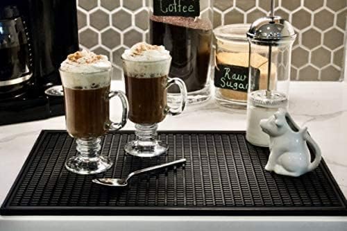 Highball & Chaser Premium Bar Mat 18in x 12in 1cm Thick Durable and Stylish Service Bar Mat for Spills, Coffee, Bars, Restaurants and Countertop Dish Drying Mat, Glass Drying Mat (Black/Black Border)