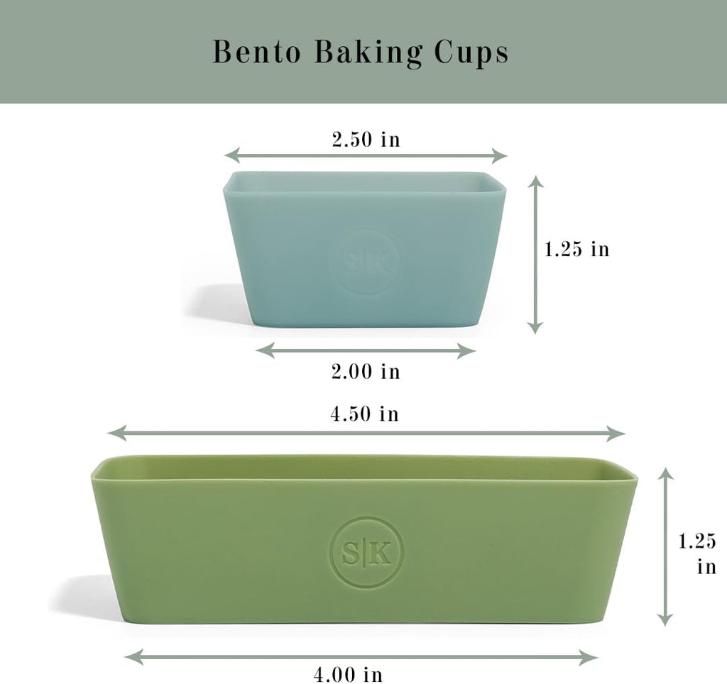 The Silicone Kitchen Reusable Silicone Bento Baking Cup, Non-Toxic, BPA Free, Dishwasher Safe Bento Box Accessories Lunch Box Dividers, Square and Rectangle, 24 Pack, Blue, White, Green