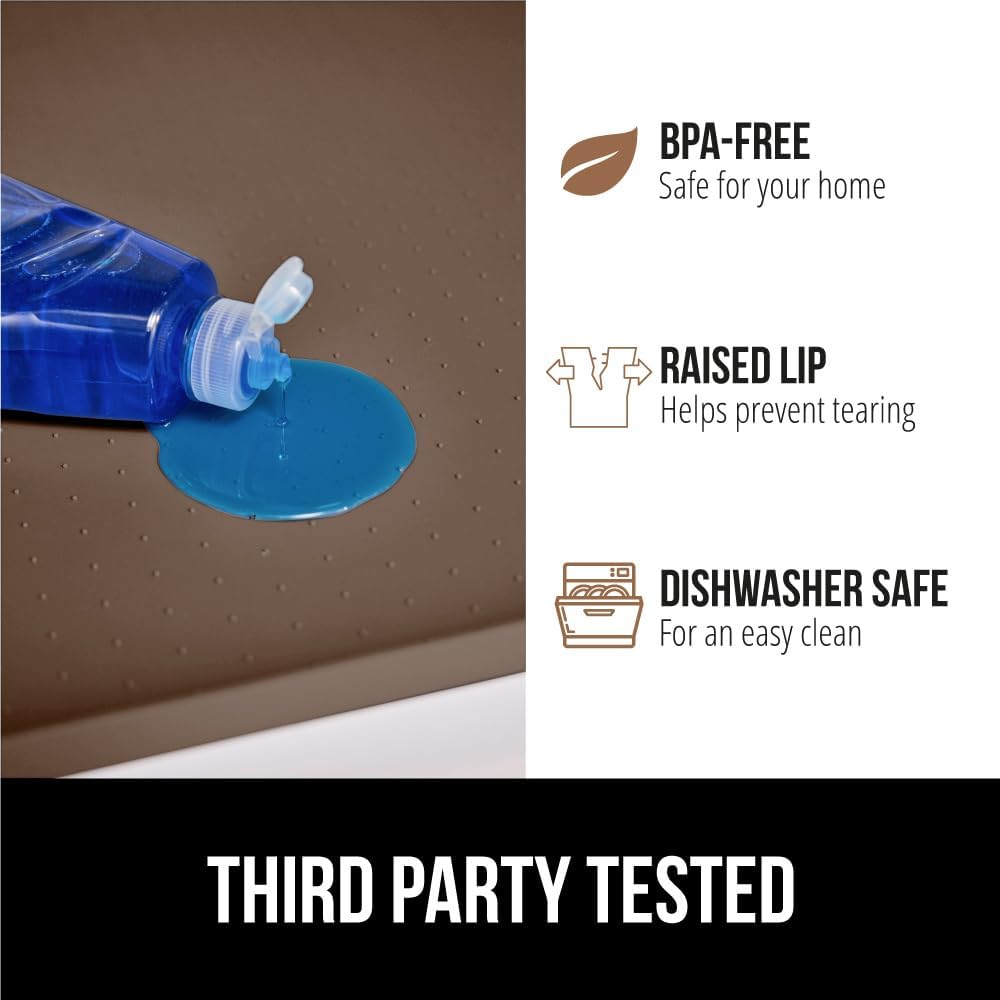 GORILLA GRIP Waterproof Silicone Under Sink Mat with Raised Lip for Kitchen and Bathroom, 31 x 22 in, Cabinet Shelf Liner Stay in Place Mats Dishwasher Safe Drawer Liner, Organizer Tray, Coffee