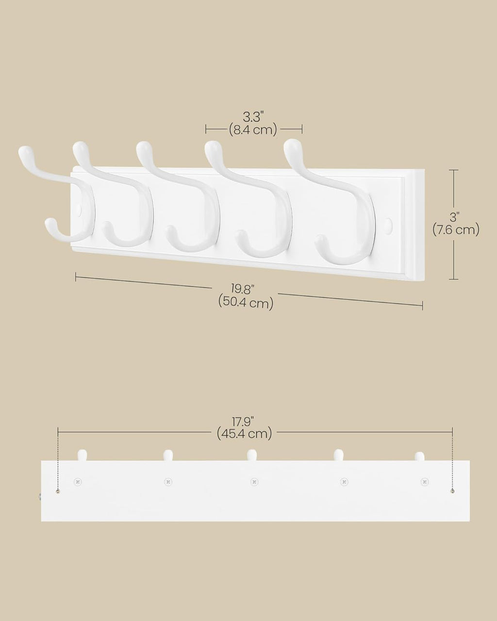 SONGMICS Wall-Mounted Coat Rack, Hook Rack, 5 Dual Metal Hooks, for Coats, Bags, Keys, in The Entryway, Bedroom, Living Room, White ULHR235W01