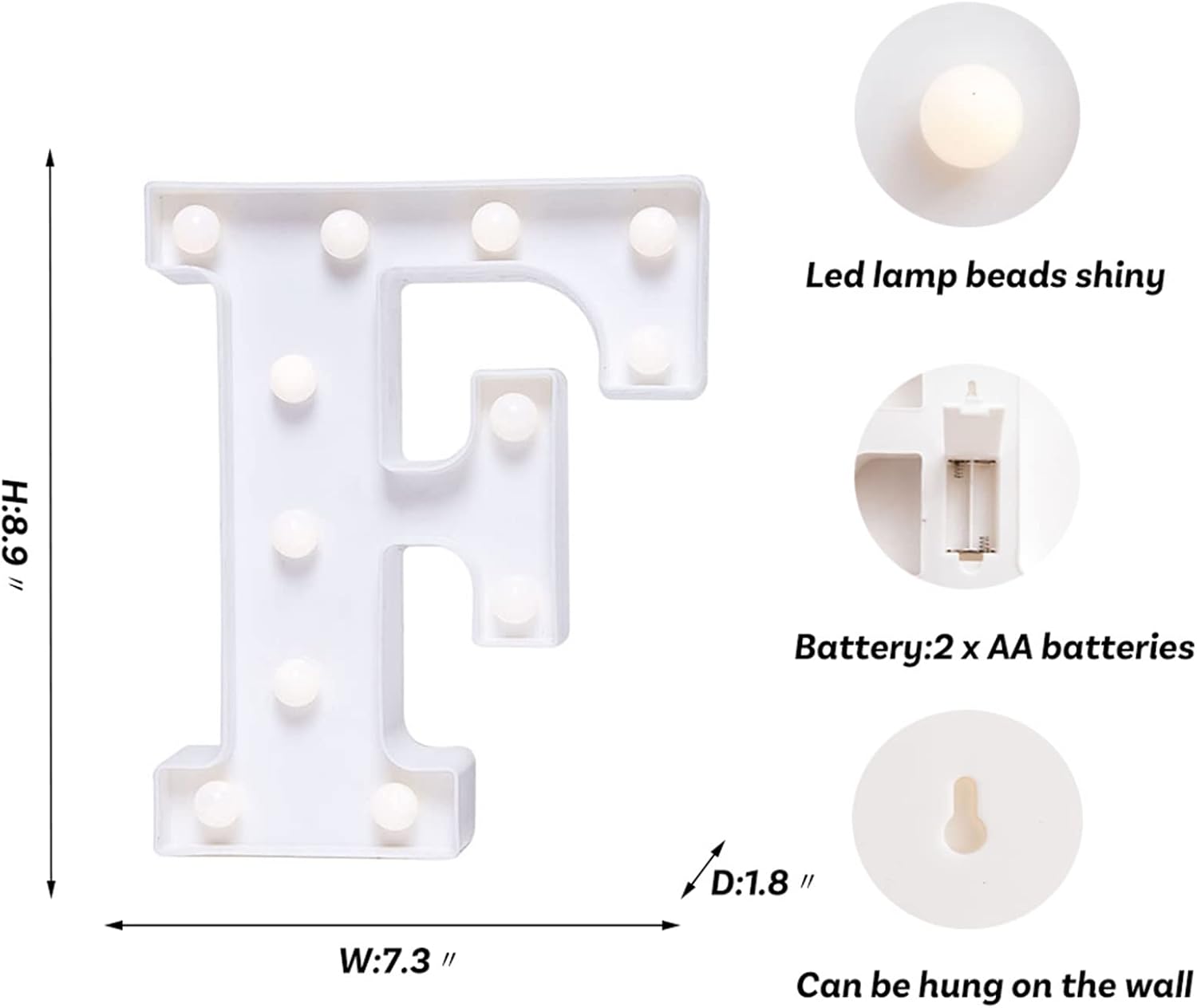 Foaky LED Letter Lights Sign Marquee Light Up Letters Sign for Night Light Wedding/Birthday Party Battery Powered Christmas Lamp Home Bar Decoration(F)