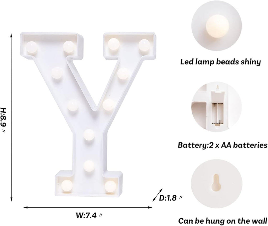 Foaky LED Letter Lights Sign Marquee Light Up Letters Sign for Night Light Wedding/Birthday Party Battery Powered Christmas Lamp Home Bar Decoration(Y)