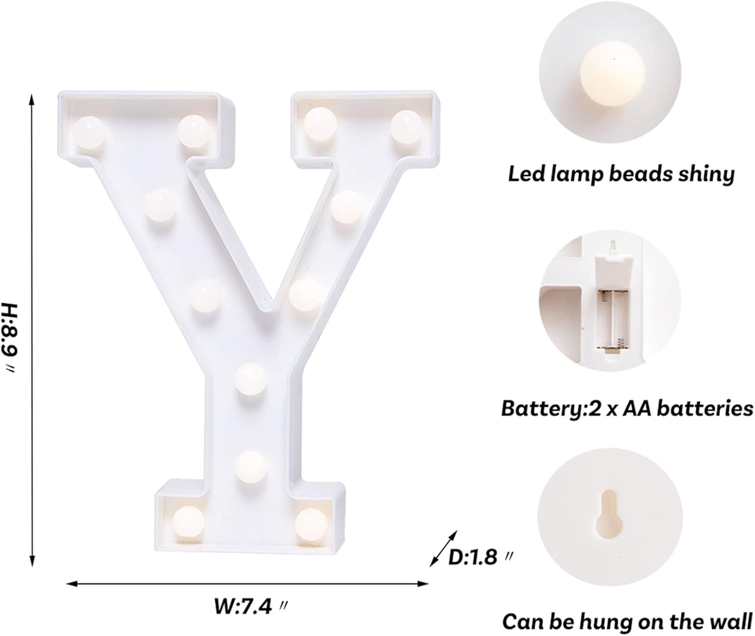 Foaky LED Letter Lights Sign Marquee Light Up Letters Sign for Night Light Wedding/Birthday Party Battery Powered Christmas Lamp Home Bar Decoration(Y)