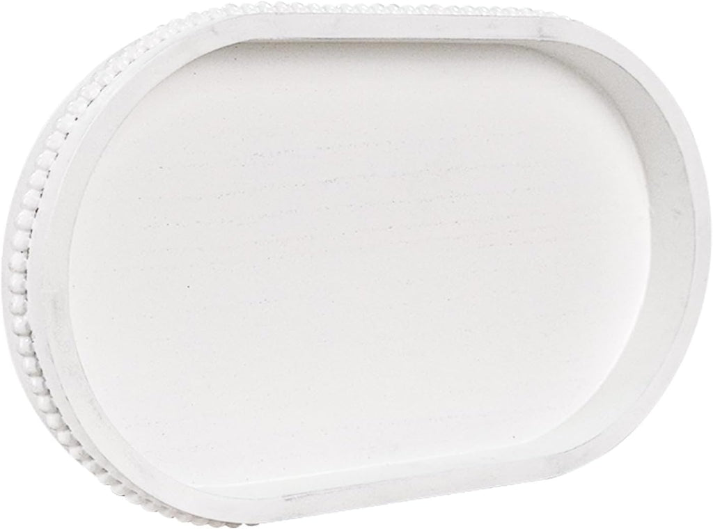 MAONAME Wood Serving Tray, Farmhouse Wooden Tray for Coffee Table, Oval Beaded Trays, White Decorative Trays for Living Room, Kitchen, 15" X 9" X 1.2"