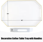 White Decorative Tray with Handles, Octagon Versatile Serving Tray for Coffee Table, Ottoman, Ideal for Serving, Displaying, Organizing