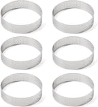Guowall Stainless Steel Round Tart Ring Metal Perforated Cake Mold Pastry Molud for Circle Tartlet French Dessert Small Fruit Tarte Crust (6pcs)