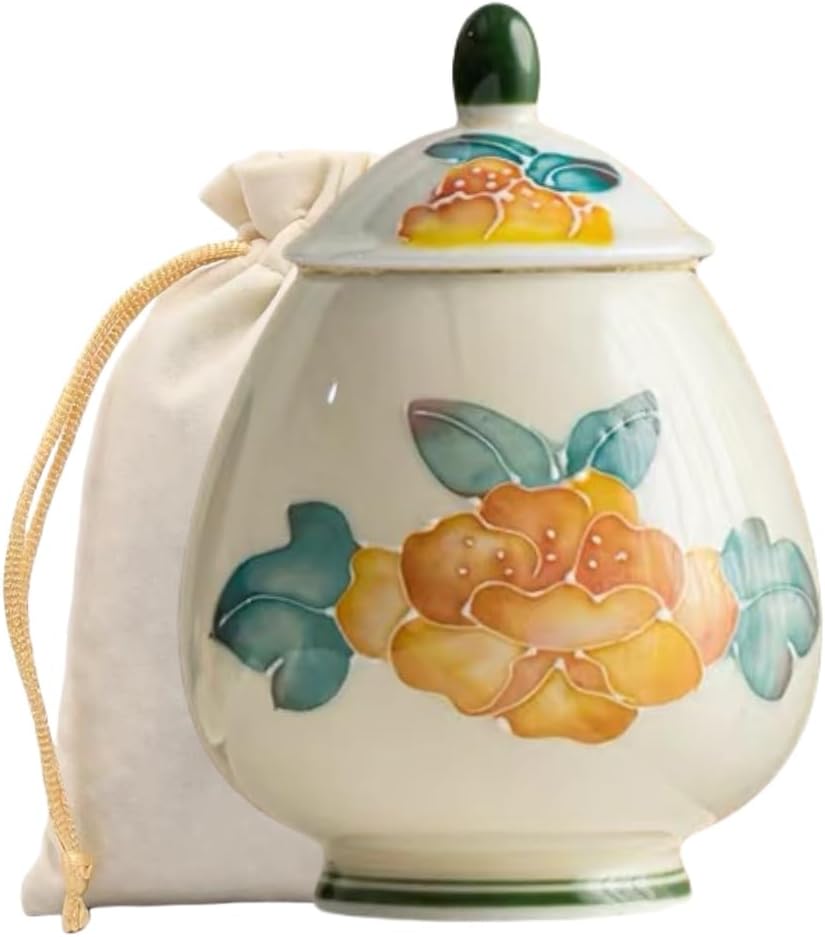 flowers Small Ginger Jar - 4 inches yellow decorative Ceramic Ginger jars with Lid， chinoiserie gift small jars for Home decor/jewelry/Tea/coffee beans/Storage