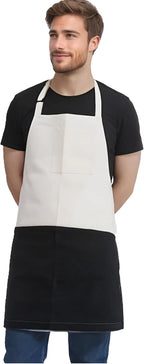Chef Apron Unisex Two-Tone Professional Kitchen Bib Apron with 2 Pockets Cooking, Grilling, and Baking Gift