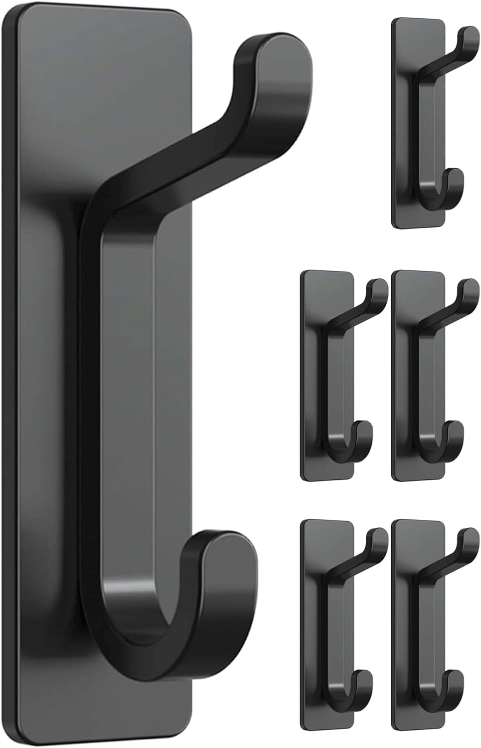 Wall Hooks for Coat and Towel: 13LB Adhesive Door Hanger Stick on, Black 6 Pack