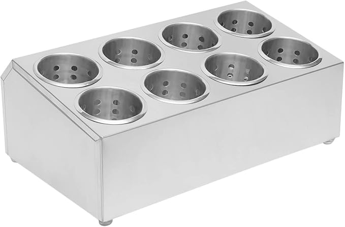 DYNAMI 8-Compartment Stainless Steel Utensil Holder,Commercial Perforated Silverware Holder,Cylinder Silverware Utensil Holder Flatware Organizer Countertop,for Restaurant Kitchen(8-Compartment)