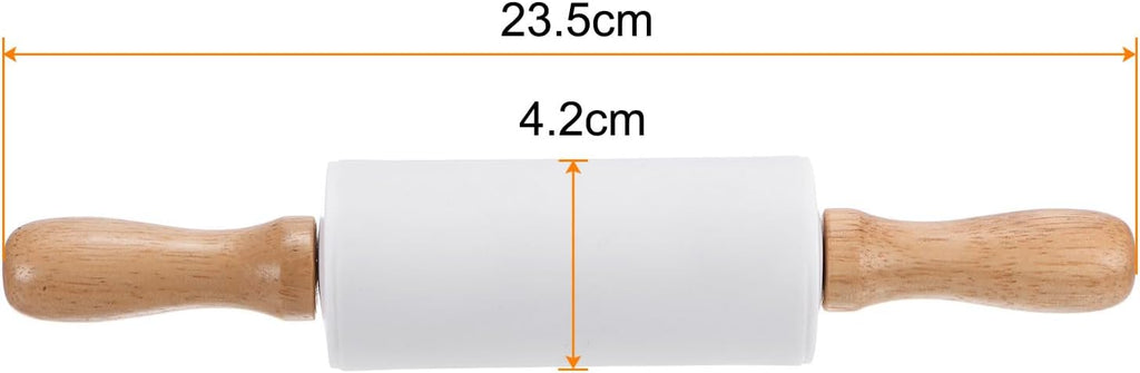 HARFINGTON Silicone Rolling Pins for Baking 9.25 Inch Non-Stick Silicone Surface Wooden Handle Rolling Pin Small Roller Playdough Rolling Pins for Fondant Kitchen Dough Pizza, White