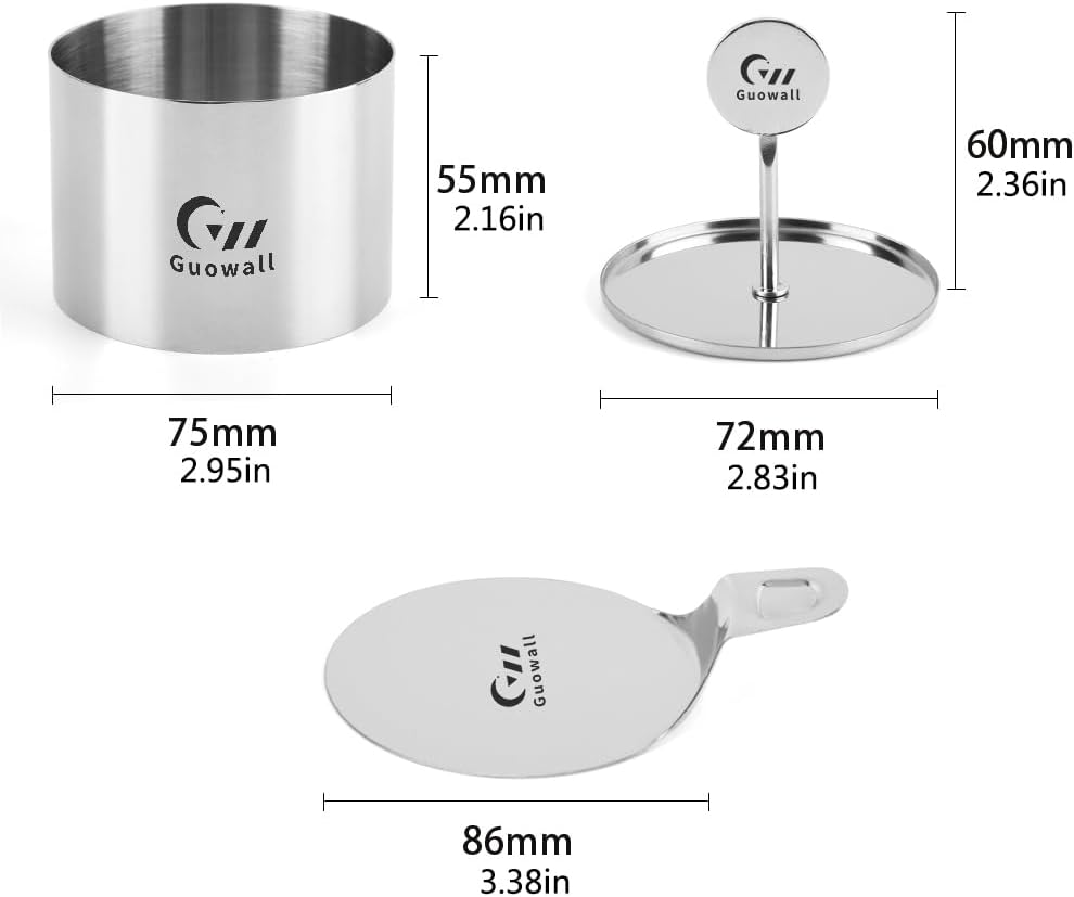 Guowall 1 Pack Seamless Cake Ring Mold Stainless Steel Round Mousse Mould for Baking (Includes 1 Ring, 1 Pusher and 1 Lifter)