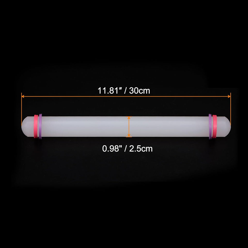 HARFINGTON 2pcs Fondant Rolling Pin with Rings PP 30cm x 2.5cm Non Stick for Baking White