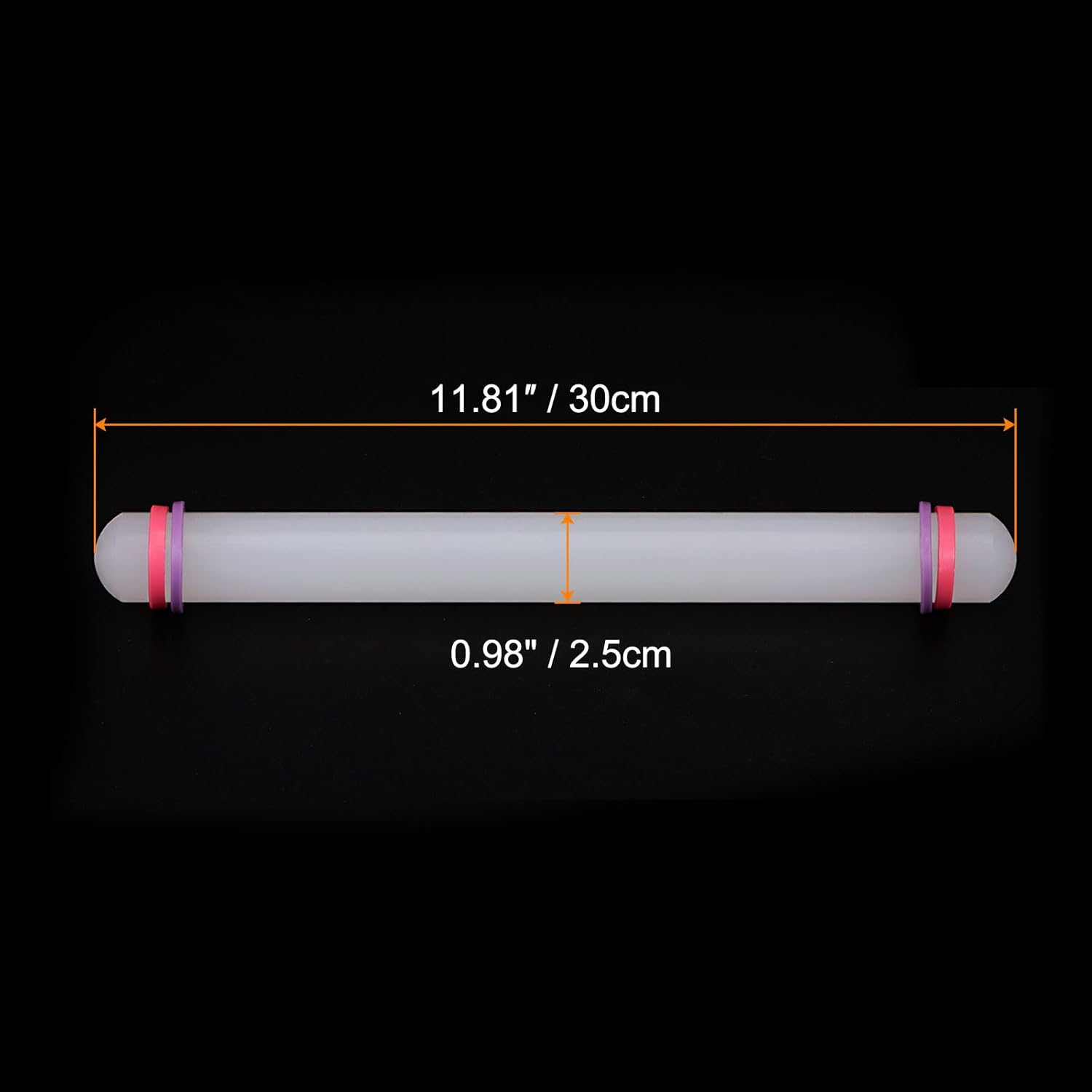 HARFINGTON 2pcs Fondant Rolling Pin with Rings PP 30cm x 2.5cm Non Stick for Baking White