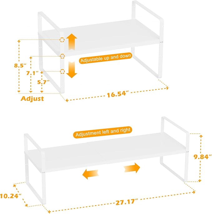 Slideep Expandable Cabinet Shelf Organizer Rack,Large Kitchen Cabinet Organizer Stackable Counter Shelf Organizer large Expandable Shelves, Counter Pantry Storage Organization, White, 3 pack