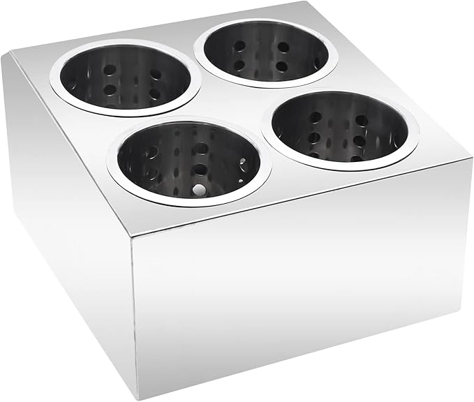 DYNAMI Stainless Steel Kitchen Utensil Holder with 4 Compartments,Commercial Silverware Sorter Silverware Utensil Holder,Perforated Caddy Drying Rack Flatware Organizer Countertop,for Buffets