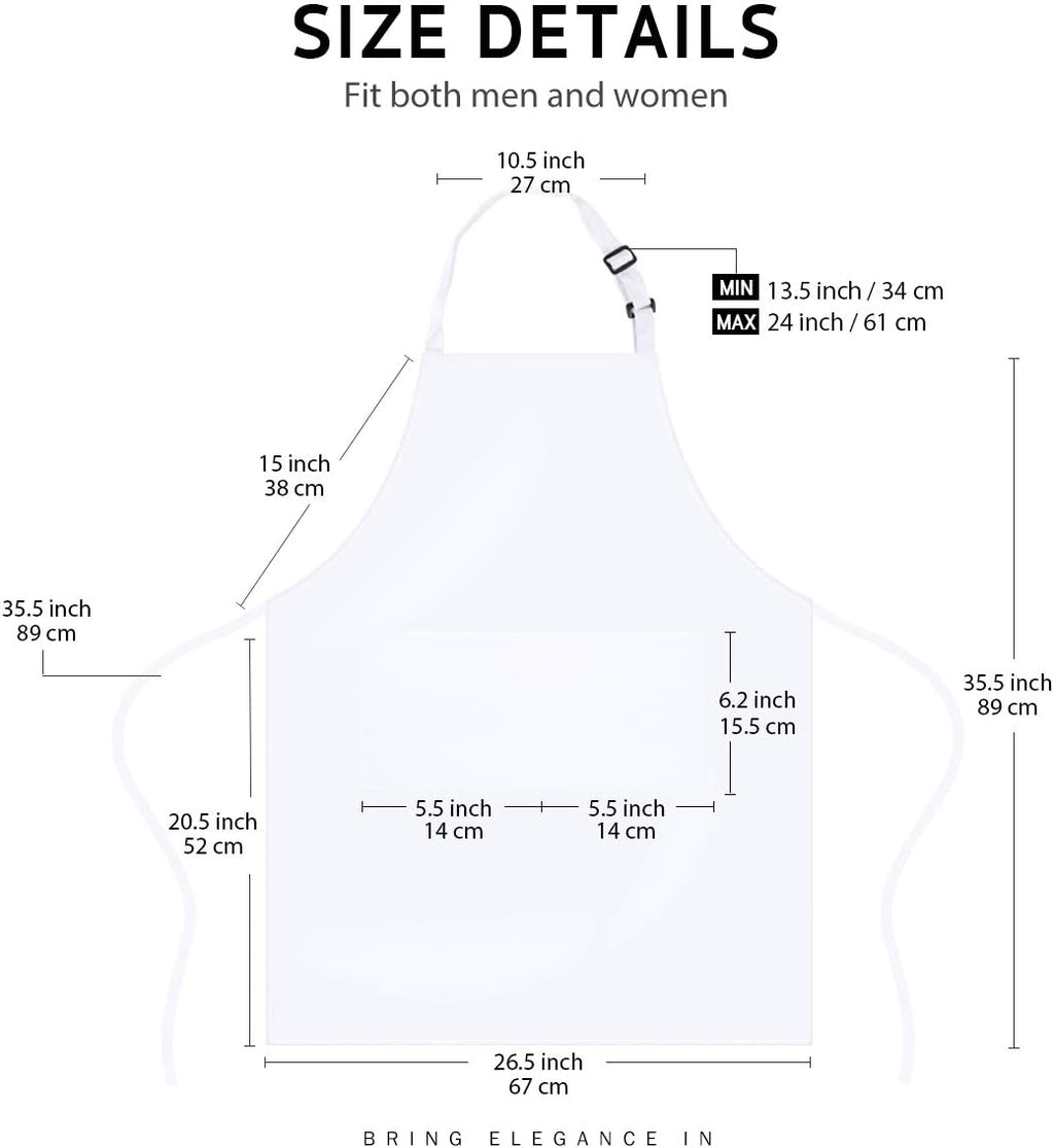 Syntus 12 Pack Bib Apron, Unisex Aprons Adjustable 100% Cotton with 2 Pockets Cooking Kitchen Aprons for Women Men Chef, BBQ Drawing Apron Bulk, White
