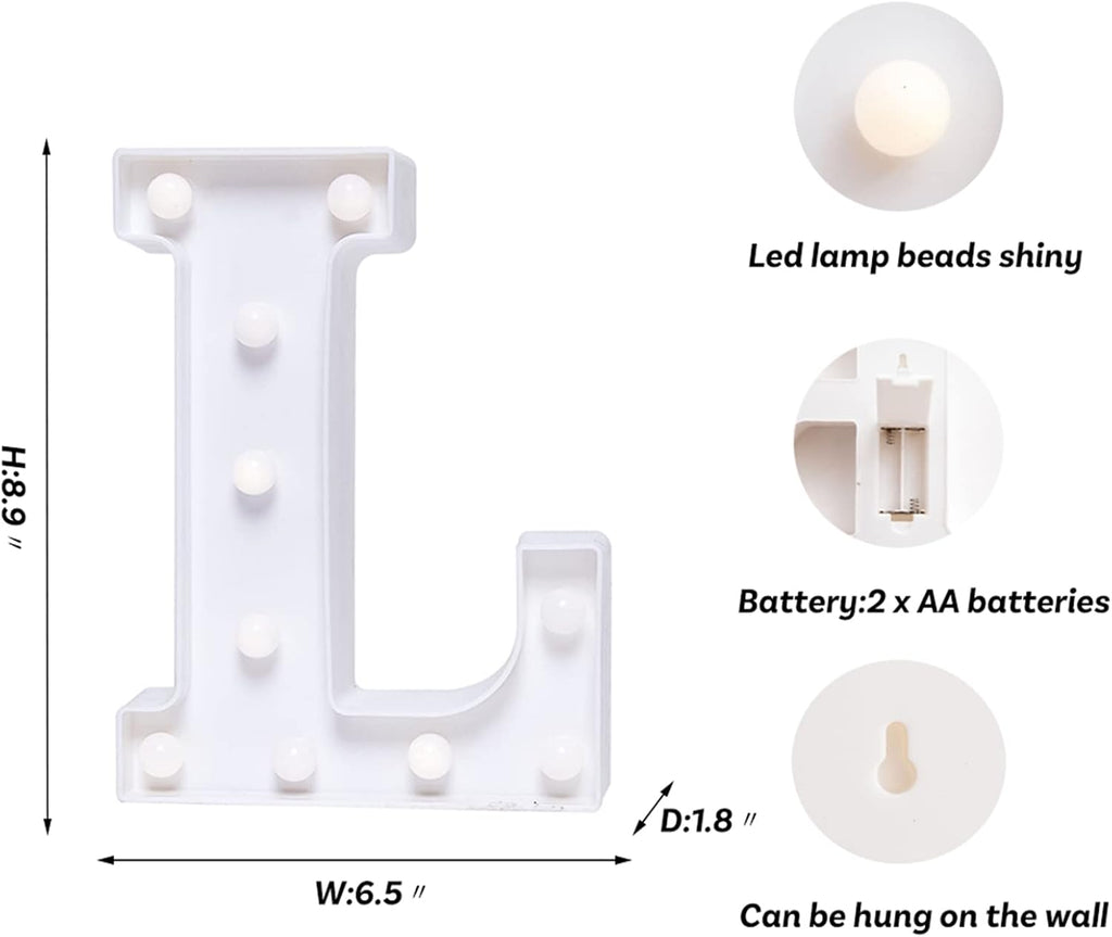 Foaky LED Letter Lights Sign Marquee Light Up Letters Sign for Night Light Wedding/Birthday Party Battery Powered Christmas Lamp Home Bar Decoration(L)