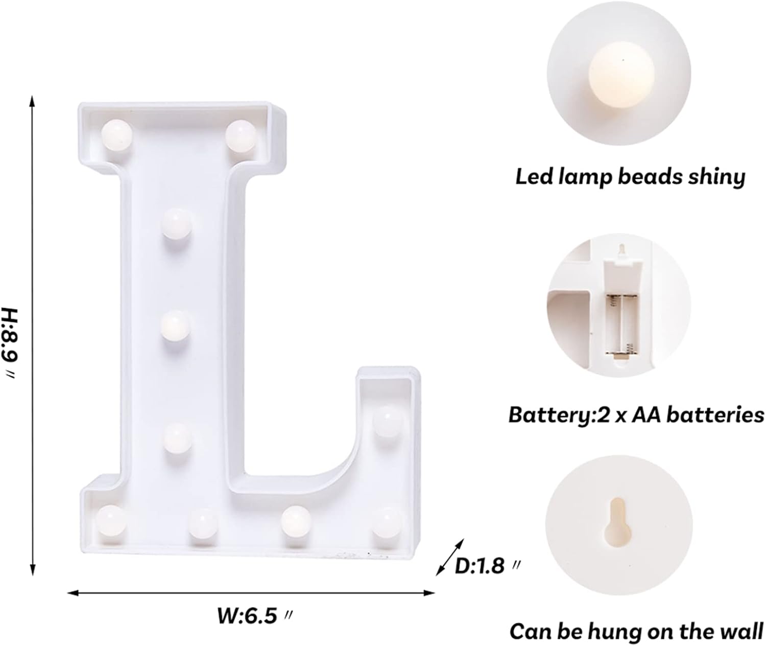 Foaky LED Letter Lights Sign Marquee Light Up Letters Sign for Night Light Wedding/Birthday Party Battery Powered Christmas Lamp Home Bar Decoration(L)