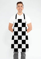 Black and White Art Design Checkered Bib Apron with Adjustable Neck for Men Women,Suitable for Home Kitchen Cooking Waitress Chef Grill Bistro Baking BBQ Apron