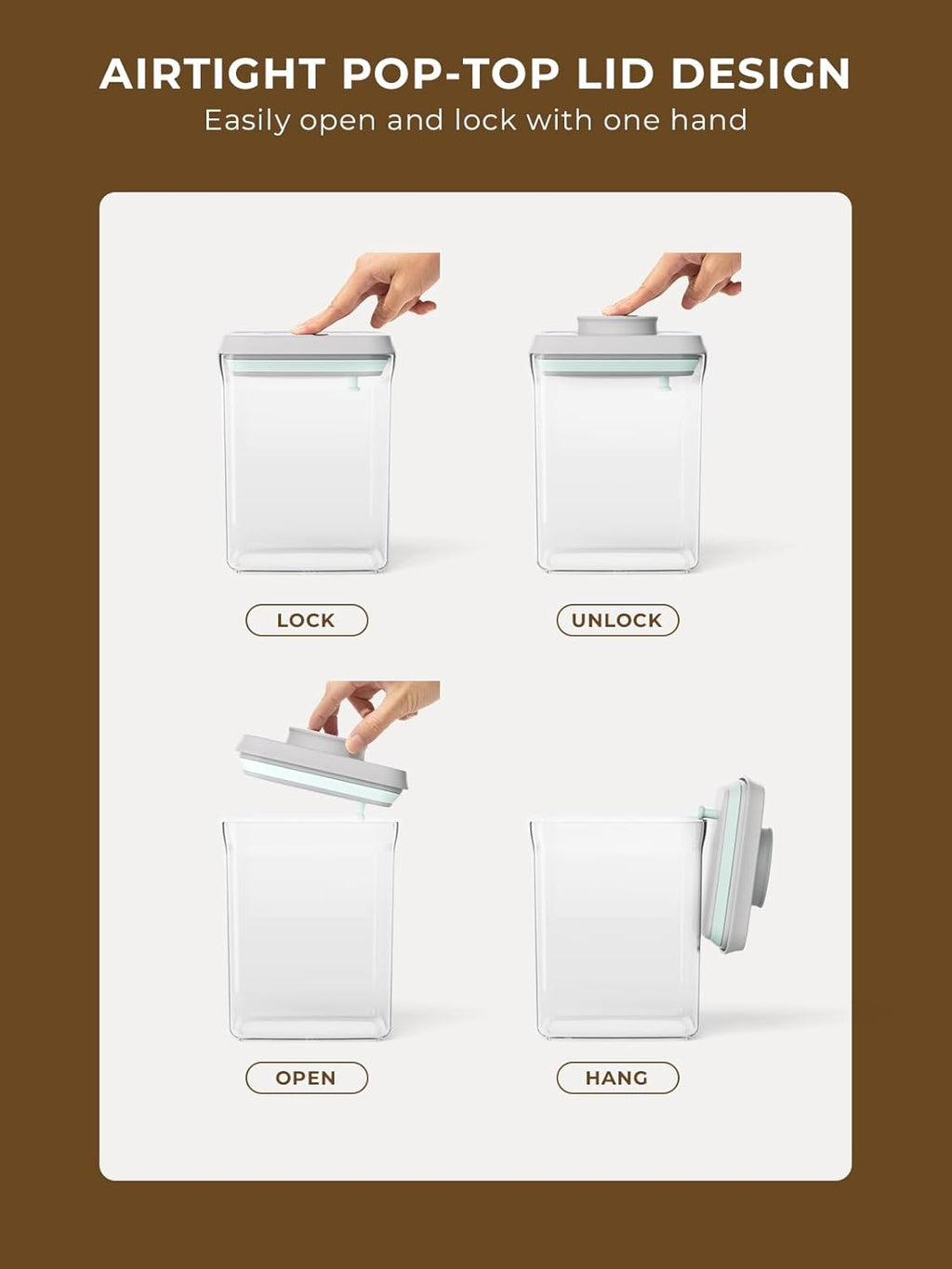 Pop Air Tight Containers Stackable- 2-Pack Cereal Storage Containers with Lids Airtight, Leakproof Pop Up Containers for Organizing, 1.5Qt & 0.5Qt