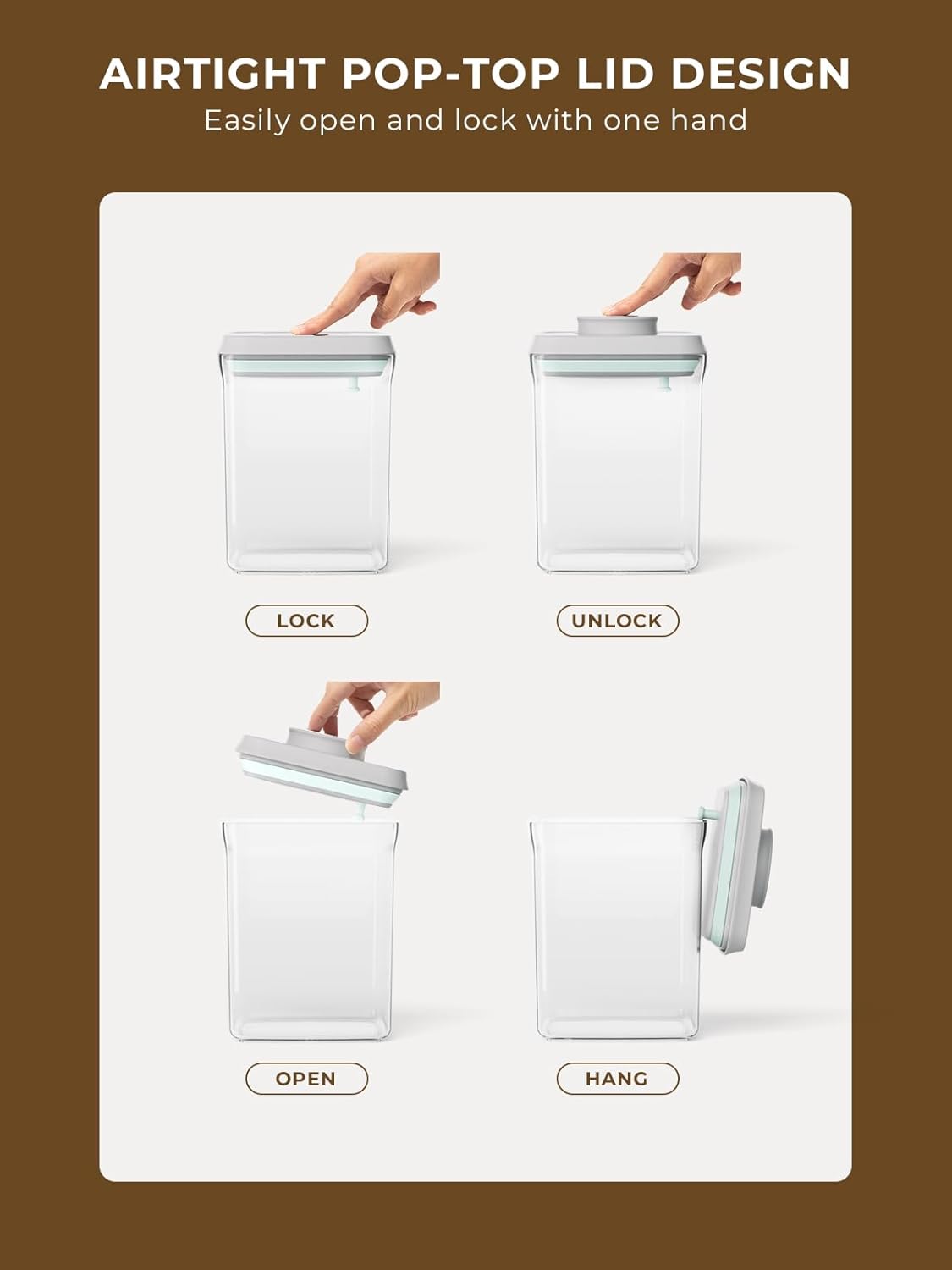 Pop Air Tight Containers Stackable- 2-Pack Cereal Storage Containers with Lids Airtight, Leakproof Pop Up Containers for Organizing, 1.5Qt & 0.5Qt