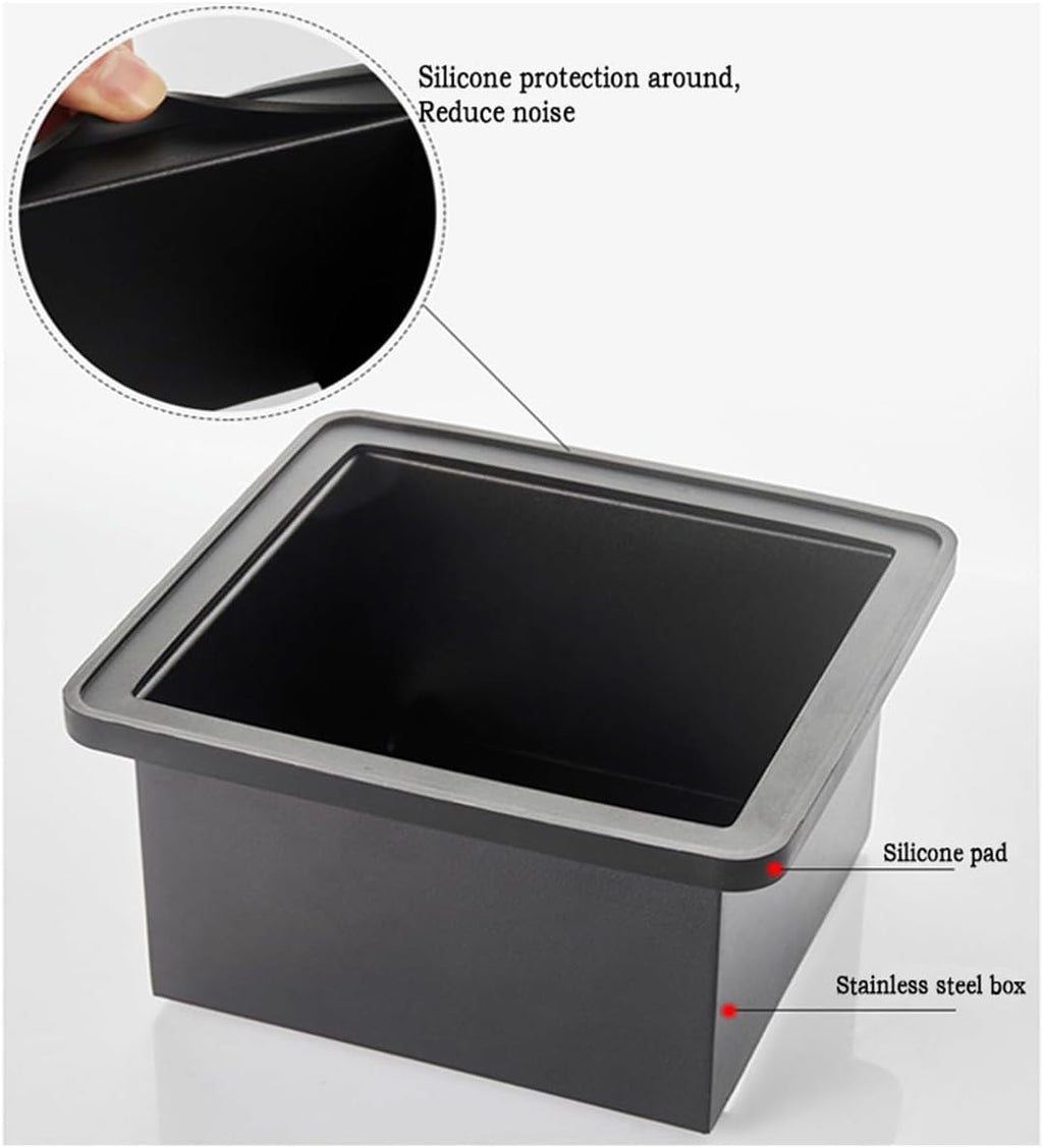 Espresso Coffee Knock Box, Large Coffee Coffee Grounds Knock Box Container Coffee Machine Accessories, Stainless Steel Coffee Bin Grind Knock Out Box with Removable Knock Bar and Non Slip Base