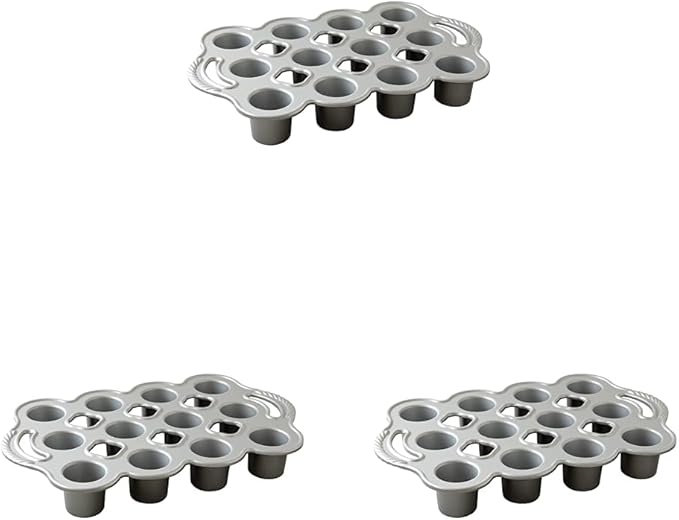 Nordic Ware Cast Aluminum Petite Popover Pan 1/4 Cup Each, 12 Cavity, Silver/Gray (Pack of 3)