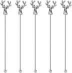 Swizzle Sticks,5 Pcs Stainless Steel Reusable Deer Head Shape Cocktail Stirrer Coffee Beverage Stir Sticks for Cocktail, Whiskey, Hot Cocoa, Creamer (Ancient Silver)