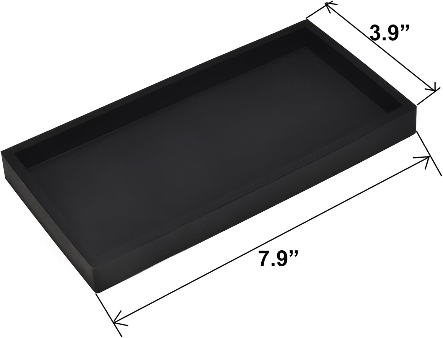 DNC 2PC 7.9" Small Bathroom Vanity Tray for Counter, Silicone Kitchen Sink Soap Tray for Countertop Dish Holder Dispenser Toilet Tank Desk Organizer Black