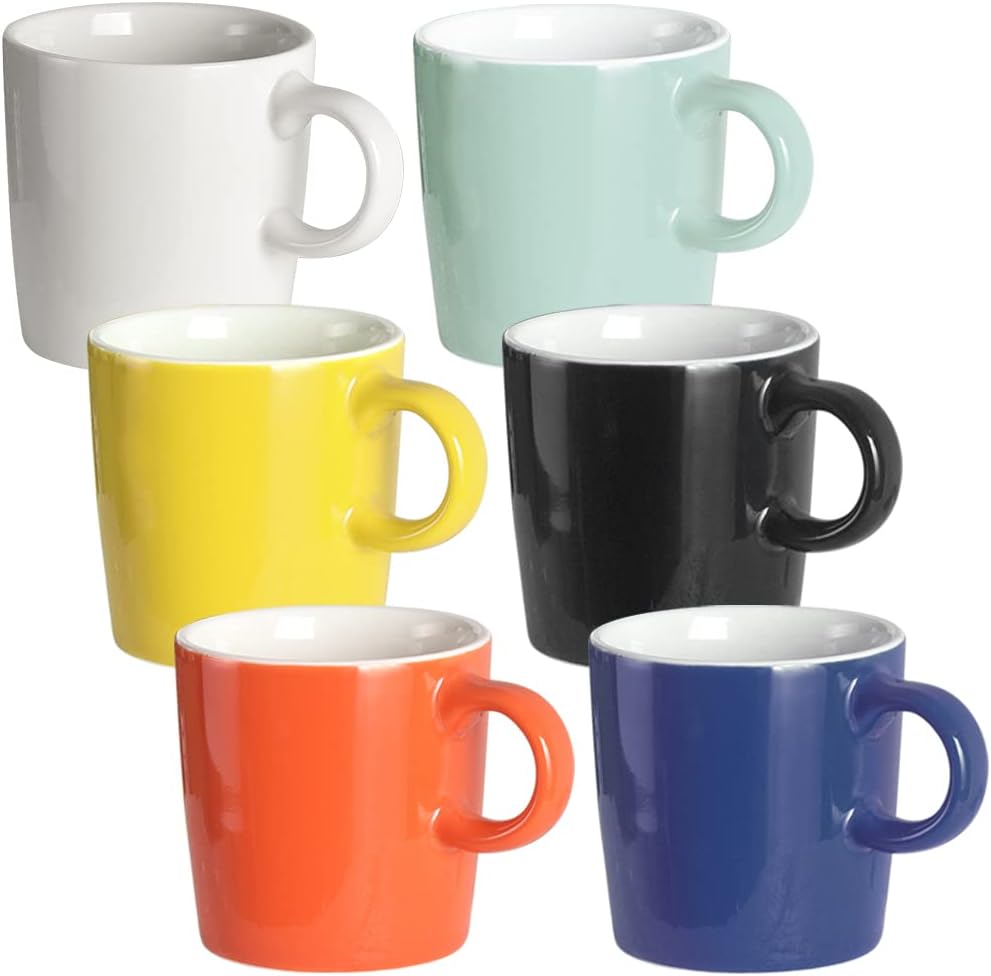 homEdge Mini Procelain Espresso Cup, 4 Ounces / 120 ml Tiny Coffee Mugs Ceramic Demitasse for Espresso, Tea- Set of 6, Assorted Color