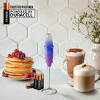 Zulay Kitchen Powerful Milk Frother Wand With 4 AA Duracell Batteries - Ultra Fast Handheld Drink Mixer - Electric Whisk Foam Maker for Coffee, Lattes, Cappuccino, Matcha & Creamer -