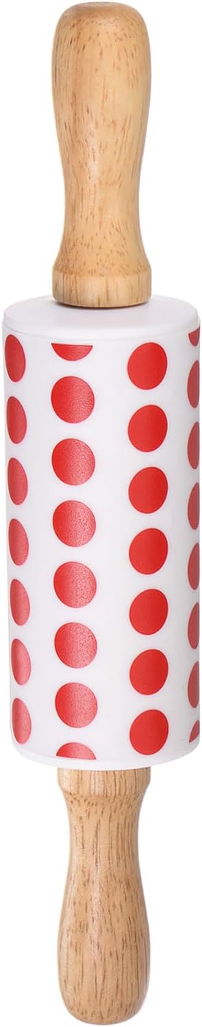 HARFINGTON Silicone Rolling Pins for Baking 9 Inch Wooden Handle Non Stick Rolling Pin Small Roller Playdough Rolling Pins for Dough Pizza Pastry Fondant Kitchen, Red White