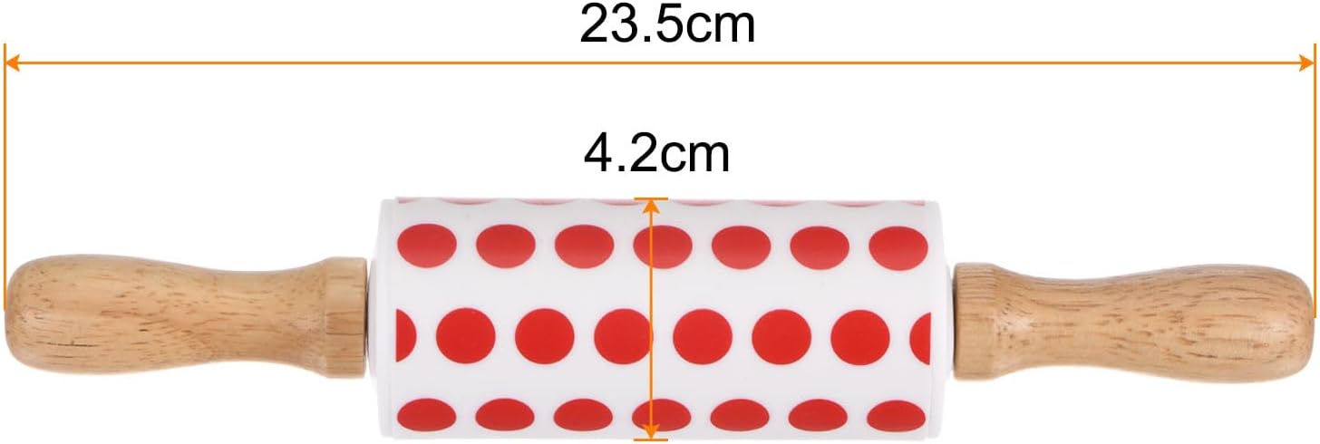 HARFINGTON Silicone Rolling Pins for Baking 9 Inch Wooden Handle Non Stick Rolling Pin Small Roller Playdough Rolling Pins for Dough Pizza Pastry Fondant Kitchen, Red White